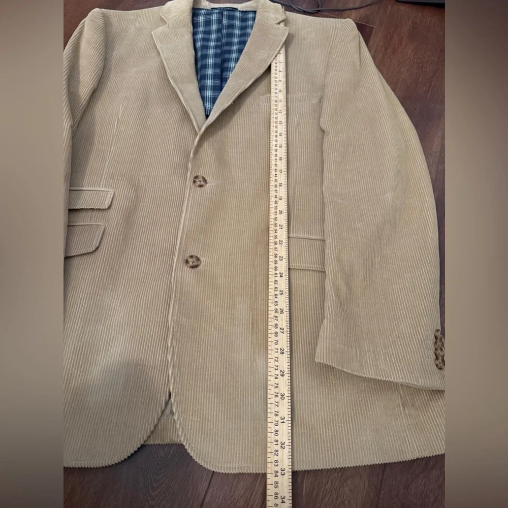 Alan Flusser Corduroy Blazer Jacket 46L Tan Camel Ticket‎ Pocket Academia